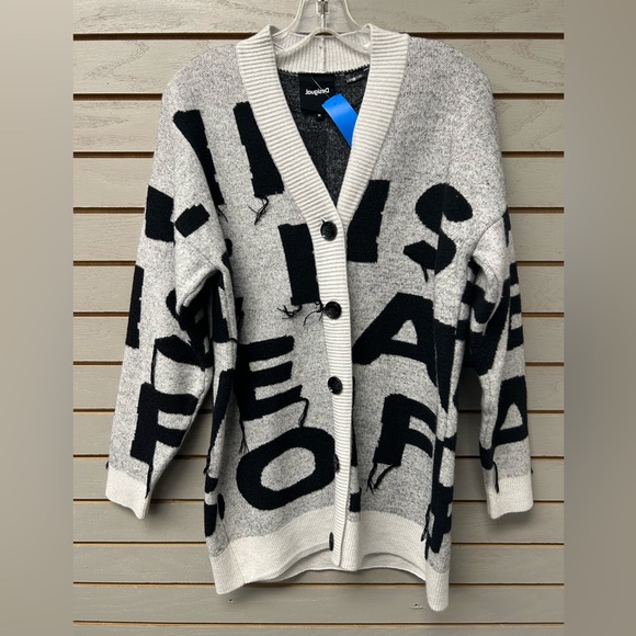 Desigual Black and White Graphic Cardigan - Picture 3 of 5